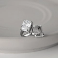 Minimalistischer S925 Sterlingsilber-Ring mit rechteckigem Stein im Smaragdschliff - Verstellbare Größe 14 / Weißgold