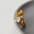 Moderner vergoldeter S925 Sterling Silber Ring mit Zirkonia und offener Krappenfassung - Verstellbare Größe 14 / 18K Gold