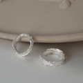 Adjustable S925 sterling silver ring with irregular molten lava texture in matte silver finish - Open Size 7 / Silver