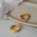 Adjustable S925 sterling silver rings in gold finish with unique lava texture surface - Open Size 7 / 18K Gold