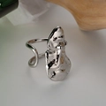 Anillo irregular de plata S925 estilo lava fundida con diseño abierto ajustable - Talla Abierta 14 (Ajustable 12-17) / Oro Blanco