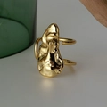 Anillo de lava dorada irregular con banda abierta ajustable para mujer de estilo minimalista - Talla Abierta 14 (Ajustable 12-17) / Oro de 18K