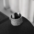 Minimalist S925 sterling silver wide open ring with matte brushed finish and grain texture - Open Size 14 (Adjustable 12-17) / White Gold