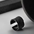 Minimalist open wide ring in black matte finish with textured grid surface for women - Open Size 14 (Adjustable 12-17) / Black & Gold
