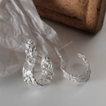 Minimalist S925 sterling silver stud earrings with organic molten lava texture in silver - 925 Silver / Silver