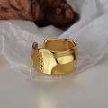 Adjustable golden S925 silver ring featuring an irregular textured wave design for women - Open Size 14 (Adjustable 12-17) / 18K Gold