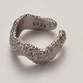 Minimalist S925 sterling silver open ring featuring irregular brushed lava texture finish - White Gold / Textured