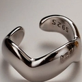 Minimalist S925 sterling silver wave ear cuff with textured brushed finish for women - White Gold / Polished Smooth Style