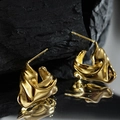 Irregular golden foil texture stud earrings with minimalist molten metal lava design - Irregular Lava Style (E1224) / 925 Silver / 18K Gold
