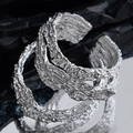 Adjustable wide S925 sterling silver ring featuring a textured crumpled line design - Adjustable Size 14 / Silver