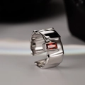 Irregular silver textured open ring featuring a rectangular deep red zircon stone - Open Size 14 (Adjustable) / White Gold