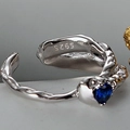 Anillo abierto de plata S925 con textura irregular y piedra de corazón azul - Abierto (Ajustable) / Piedra Azul Oro Blanco