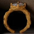 Adjustable S925 silver ring with gold plating, lava texture and square zircon stone - Adjustable Size 14 / White Stone 18K Gold