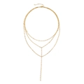 Collana a Y multistrato in acciaio inossidabile placcato oro 14K con maglie sottili lucide - Oro