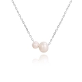 Detalle de un collar de cadena de plata con dos perlas de agua dulce rosa pálido brillantes - 42+8CM / Color Acero