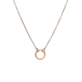 Detailed view of rose gold hollow circular pendant with textured finish on O-chain - Rose Gold