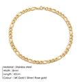 Close-up of 8mm gold stainless steel Figaro chain necklace with lobster clasp - Wide Medium Chain / Gold