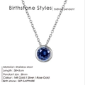 September Sapphire round cut crystal necklace in stainless steel 14K gold finish - September Royal Blue