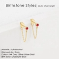 January birthstone earring in 14K gold stainless steel with red 3mm gem and long chain - Rose Gold / January Red (Garnet Color)