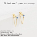Gold stainless steel chain earring with a 3mm light sapphire blue gemstone charm - Rose Gold / March Light Blue (Aquamarine Color)