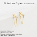 Minimalist 14K gold stainless steel chain earrings with 3mm clear crystal birthstone - Rose Gold / April White (Diamond/Crystal Color)