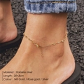 Detail of adjustable stainless steel anklet with lobster clasp on human ankle - Steel / Silver Lip Chain