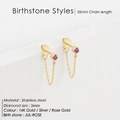 Golden stainless steel chain earrings with 3mm July Rose pink birthstone accent - July Rose Red (Ruby Color)