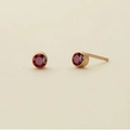 Gold-plated stainless steel stud earrings featuring vibrant round red garnet crystal - January Red (Garnet Color) / Gold