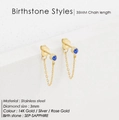 Minimalist stainless steel chain stud earrings with 3mm September sapphire stone - September Royal Blue (Sapphire Color)
