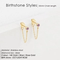 14K gold plated stainless steel drop earrings with 3mm light rose birthstone and 35mm chain - October Pink