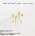 Golden stainless steel tassel earrings with 3mm cubic zirconia and 35mm fine chains - November Light Yellow (Citrine Color)