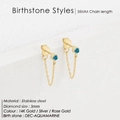 Stainless steel tassel earrings with 14K gold finish and December aquamarine stone - December Lake Blue (Blue Topaz/Zircon Color)