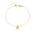Detail of gold stainless steel anklet with letter A pendant and adjustable slider clasp - Letter A / Gold