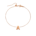 Detail of rose gold stainless steel anklet with letter A pendant and adjustable slider - Chain Only / Rose Gold