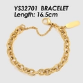 Polished gold stainless steel chain bracelet with lobster clasp and rectangle tag - Gold / 10MM Chain-16.5CM