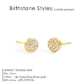 5mm 14K gold plated stainless steel stud earrings with paved round crystal stones - Steel / April White (Diamond/Crystal Color)