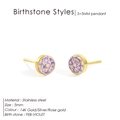 5mm round stainless steel studs with pave purple violet birthstones in 14K gold finish - Steel / February Violet