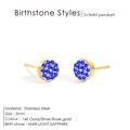 5mm 14K gold plated stainless steel stud earrings with light sapphire round rhinestones - Steel / March Light Blue (Aquamarine Color)