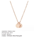 Detailed view of 6mm stainless steel round charms on a 38+5cm rose gold necklace - Two-Disk Style (YX30641) / Rose Gold