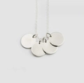 Detail view of a minimalist silver stainless steel chain with four round smooth disc pendants - Four-Disk Style (YX30643) / Steel