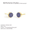 5mm circular 14K gold plated stainless steel stud earrings with September blue sapphire stones - September Royal Blue (Sapphire Color)