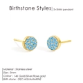 Minimalist round 14K gold plated stainless steel stud earrings with blue aquamarine stones - December Lake Blue (Blue Topaz/Zircon Color)