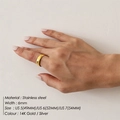Detailed size chart for 6mm stainless steel band showing US sizes 5-7 in gold and silver - 6mm / US 5 / Gold