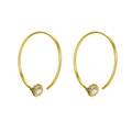 Elegantes pendientes de aro ovalados dorados en forma de U con un circón blanco grande - Dorado