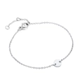 Adjustable silver stainless steel round pendant bracelet with dainty cable chain for women - Steel