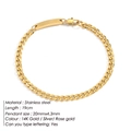 Macro view of gold stainless steel Cuban chain bracelet with customizable ID plate - 19cm / Gold