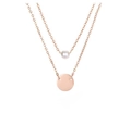 Detail of double-layer rose gold necklace with white pearl and solid round pendant - Rose Gold
