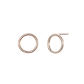 Close-up of minimalist rose gold hollow circle stud earrings showing front and side view - Rose Gold