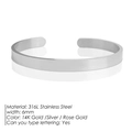 Silver 6mm stainless steel open cuff bracelet with custom engraving on white background - 6mm / 6mm Steel Silver