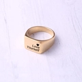 Detail of gold square signet ring featuring Love Yourself engraved text and heart icon - US 5 / Gold with Motif (JJYG35609)
